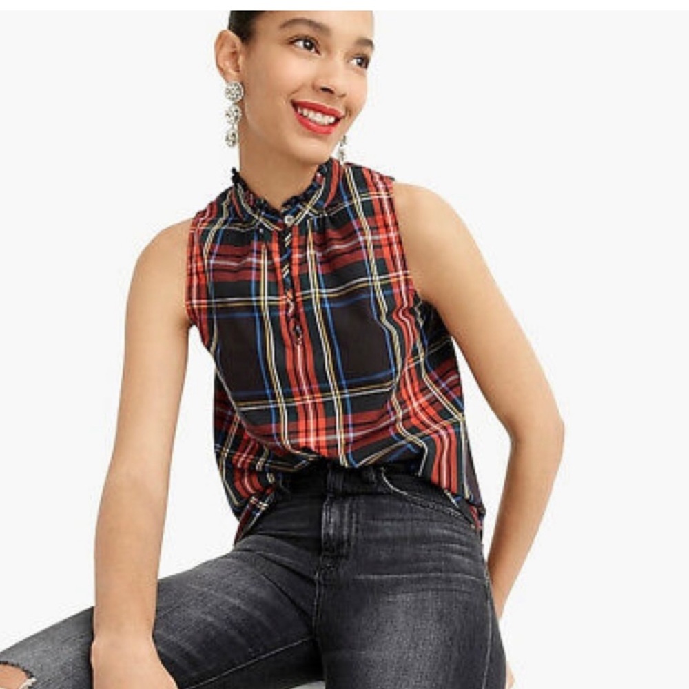 J. Crew Royal Stewart Plaid Ruffle
Neck Top Size 14
